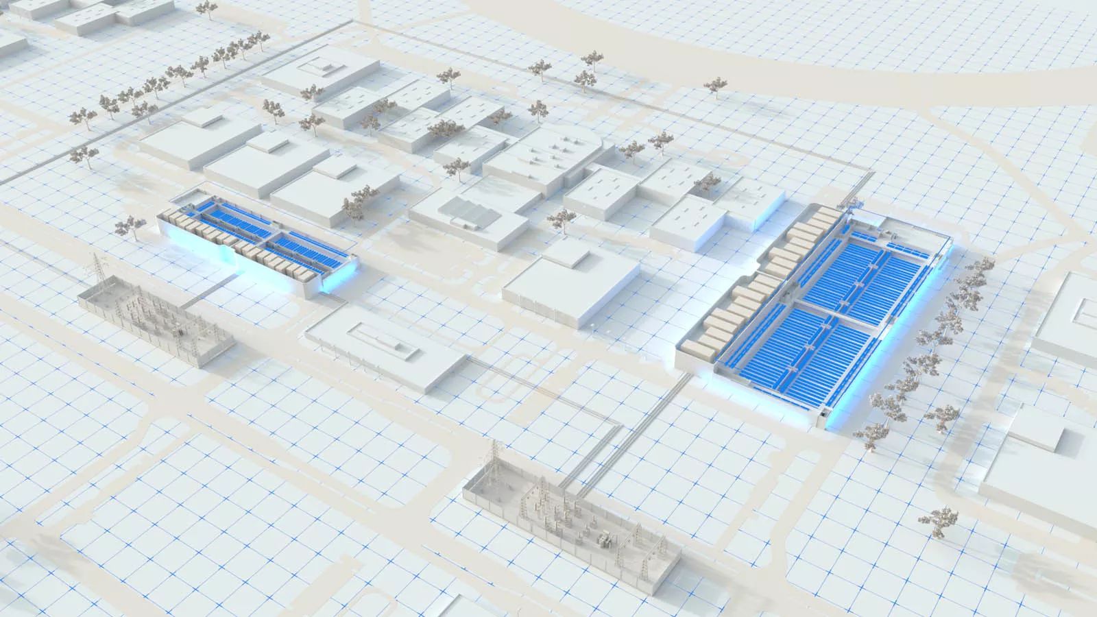 render of a data center campus aerial view