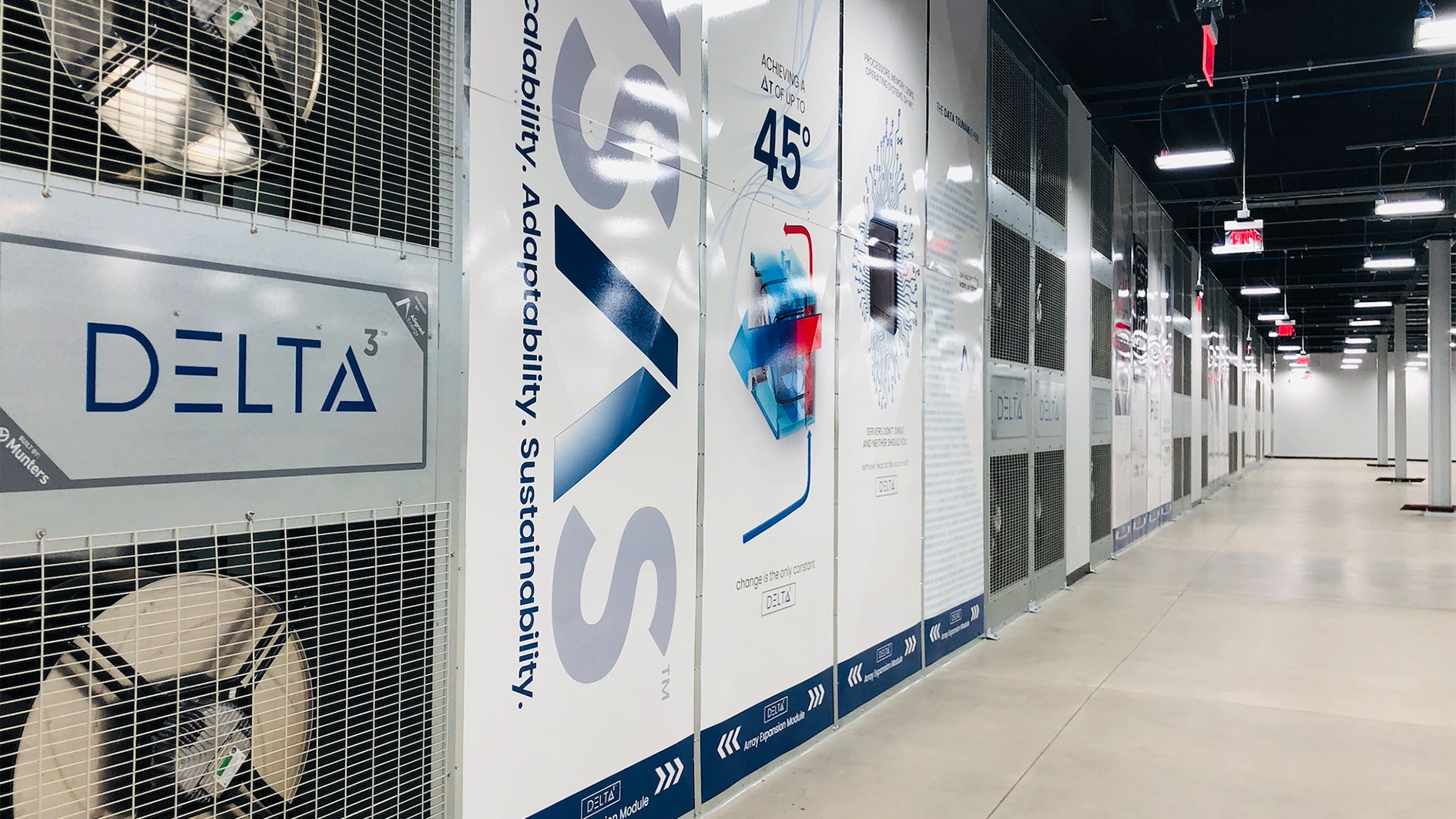 indoor image of aligned data centers data hall